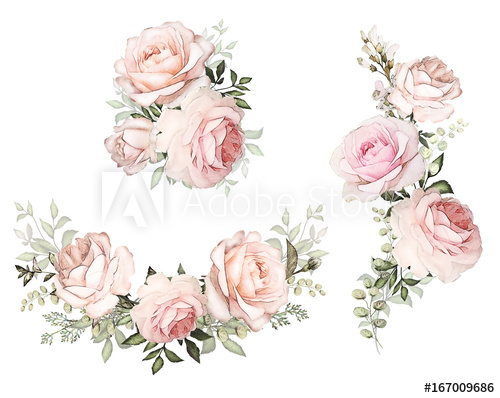 500x398 Watercolor Flowers. Floral Illustration In Pastel Colors. Bouquet