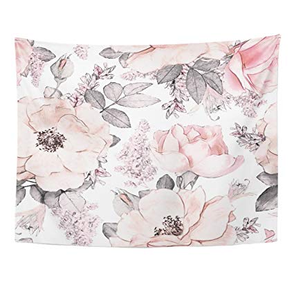 425x425 Breezat Tapestry Pink Flowers And Leaves On White