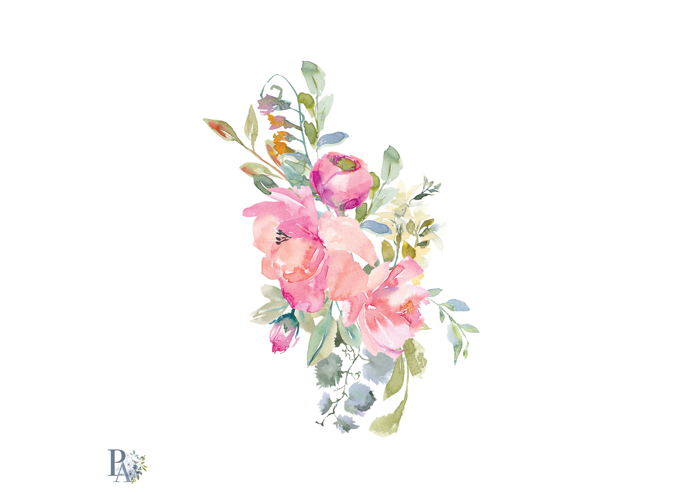1400x1015 Hand Painted Watercolor Blush Pink Flowers Clip Art By Patishop