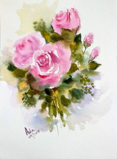 375x511 Pink Roses Watercolor Painting Painting By Asudhaker S Saatchi Art