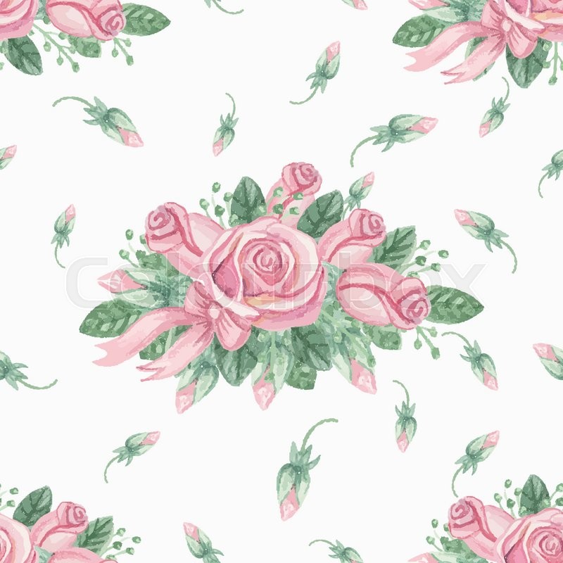 800x800 Watercolor Floral Seamless Pattern With Pink Roses ,buds.cute