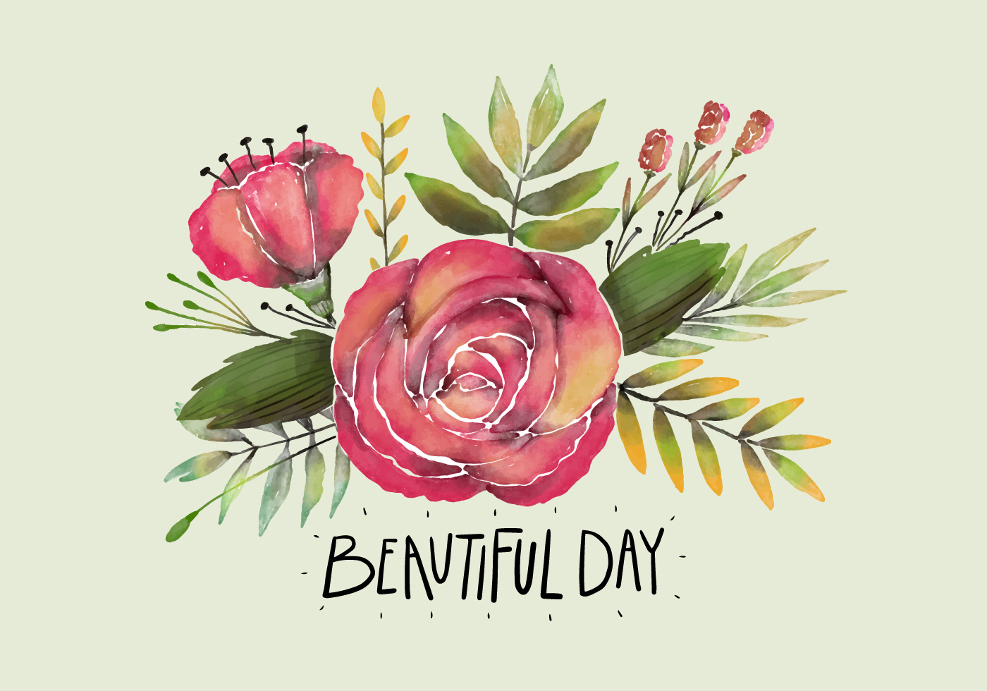 1400x980 Cute Watercolor Pink Roses And Leaves With Quote