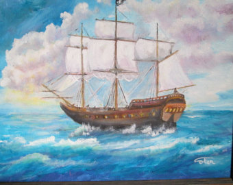 340x270 Pirate Ship Painting Watercolor Original Art 5.5 By 8.5 Etsy