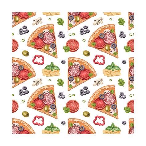 473x473 Seamless Pattern With Watercolor Pizza Illustrations Prints By