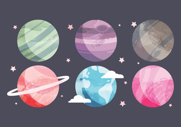 700x490 Vector Watercolor Planets Collection
