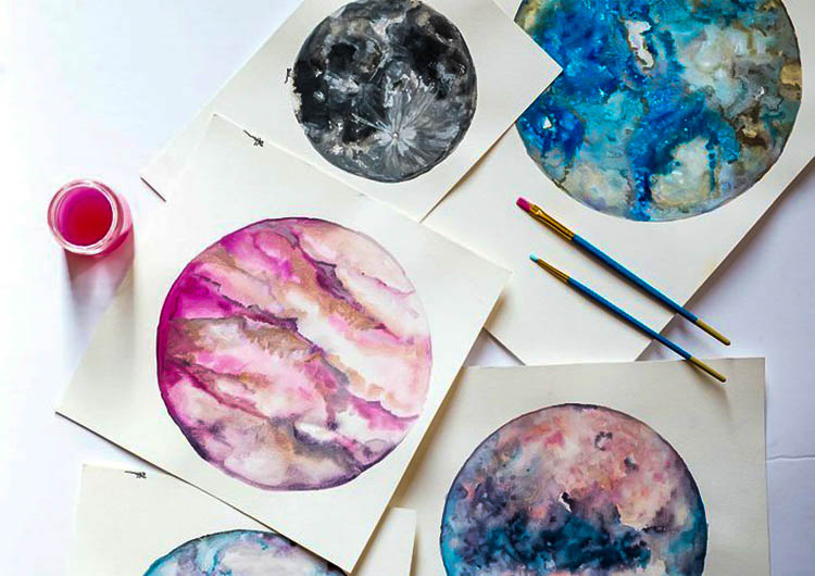 750x530 Watercolor Moons Amp Planets