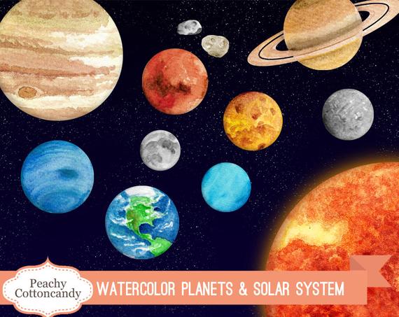 570x453 Buy 2 Get 1 Free Watercolor Solar System Clipart Planet Etsy