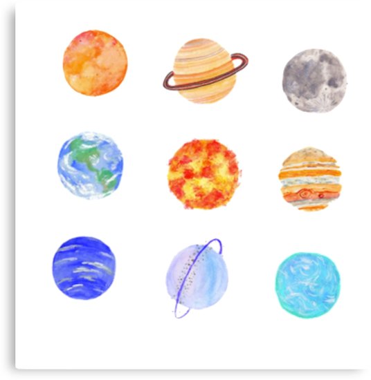 536x550 Watercolor Planets Canvas Prints By Designs Redbubble