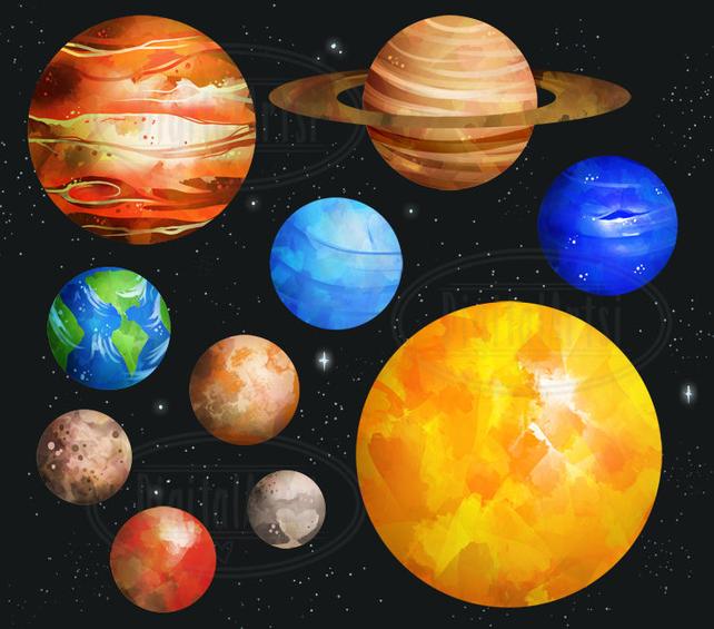 642x565 Watercolor Planets Clipart Solar System Download Instant Etsy