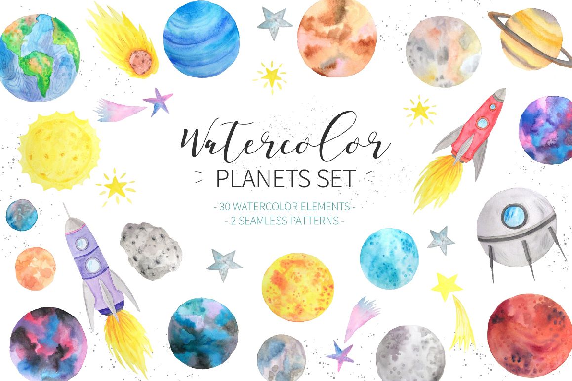 1158x772 Watercolor Planets