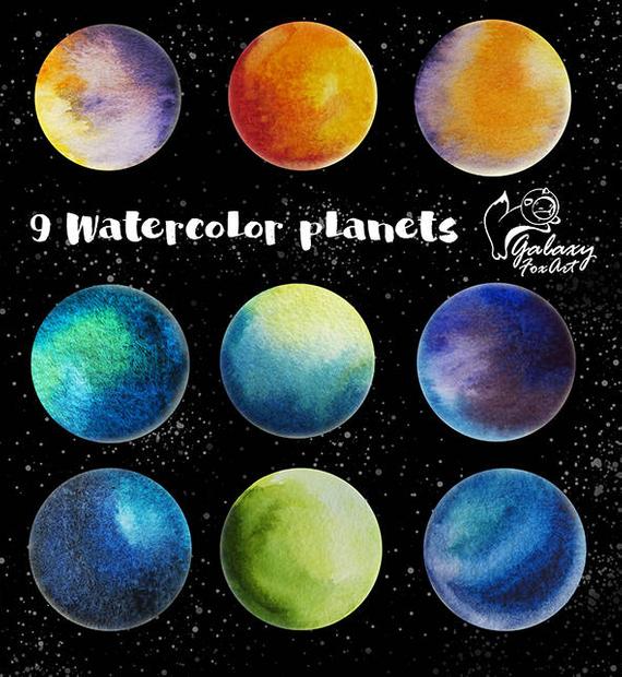 570x620 Watercolor Planets 9 Watercolor Elements Planets Clipart Etsy