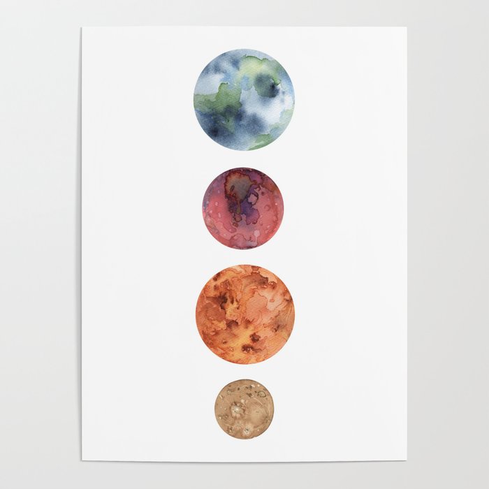 700x700 Watercolor Planets Mercury, Mars, Earth, Venus Poster By