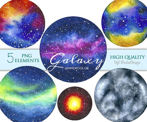 570x473 Watercolor Galaxy Clipart Planets Space Clipart Nebula Etsy