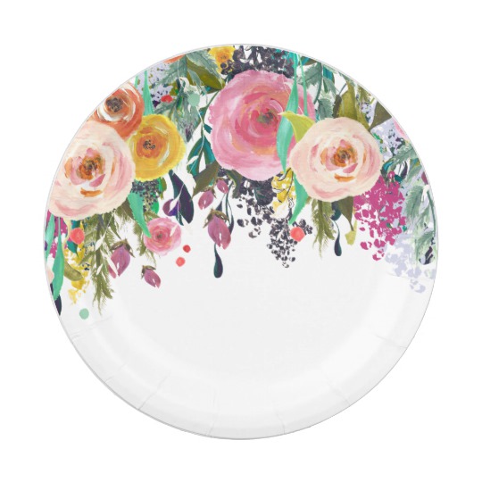 540x540 Romantic Garden Floral Watercolor Paper Plate