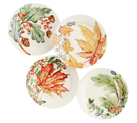 558x501 Watercolor Leaves Salad Plate, Set Of 4 Pottery Barn
