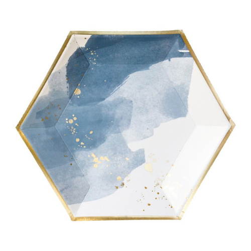 500x500 Baby Blue And Gold Watercolor Plate