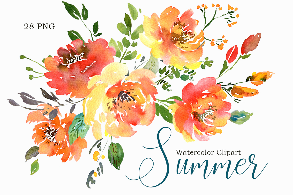 1160x772 Summer Orange Watercolor Flowers Png Collection