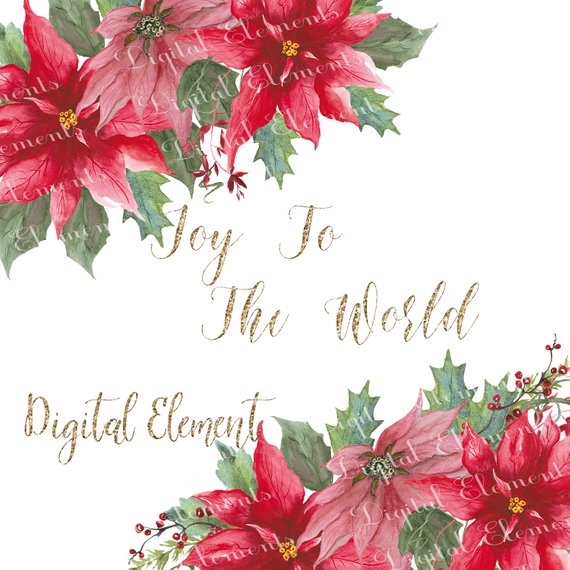 570x570 Poinsettia Clip Art Christmas Clip Art Watercolor Etsy