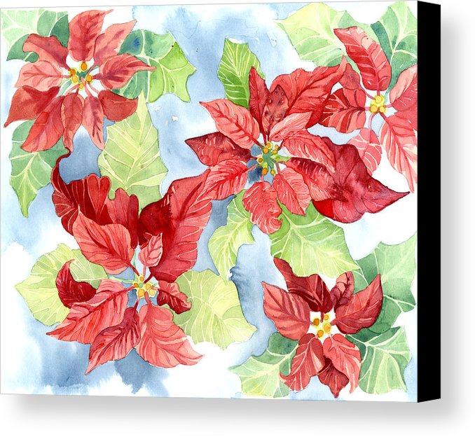 678x624 Watercolor Poinsettias Christmas Decor Canvas Print Canvas Art