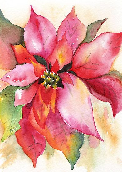 391x550 Christmas Poinsettia Watercolor By Marsha Woods Water + Color
