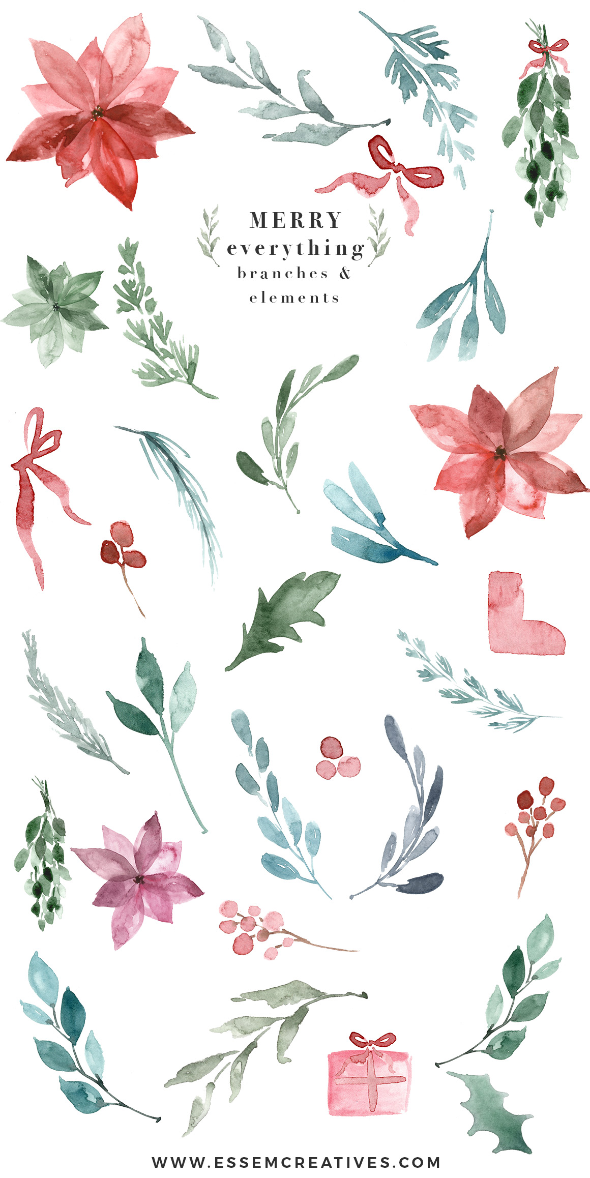 1160x2316 Watercolor Christmas Card Template, Christmas Wreath Clipart