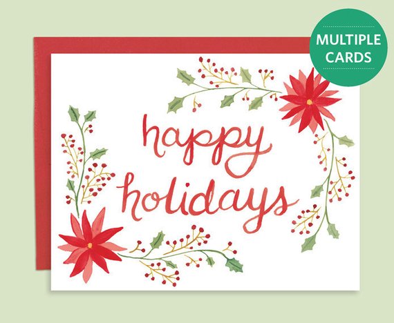 570x468 Watercolor Holiday Card Watercolor Poinsettia Cards Happy