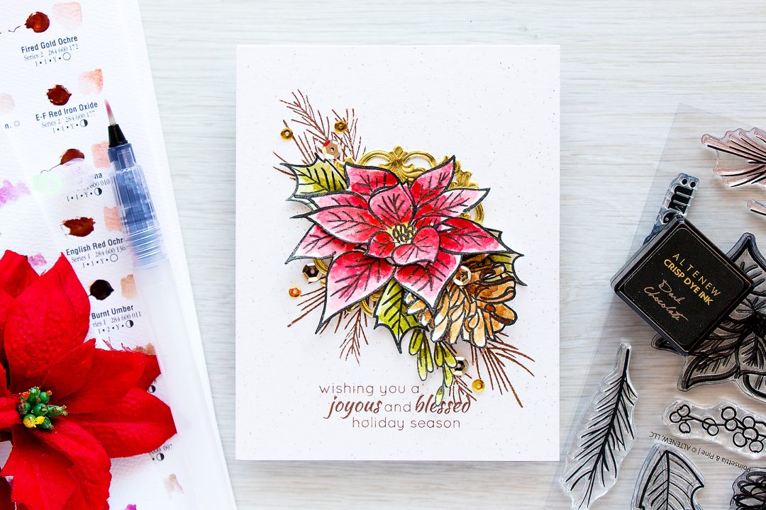 1080x720 Altenew Watercolor Poinsettia Amp Pine Christmas Card
