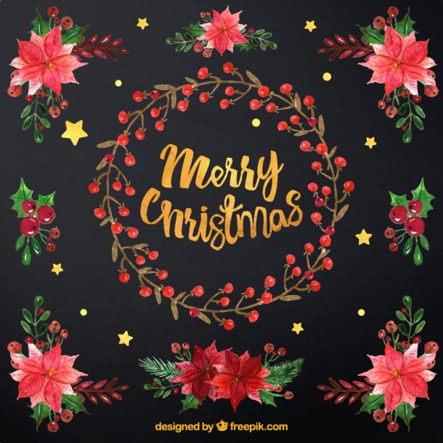 626x626 Floral Wreath And Watercolor Poinsettia Set Vector Free Download