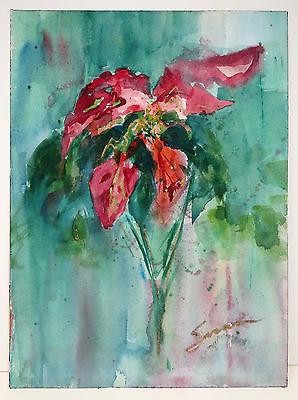 298x400 Watercolor Painting Poinsettia Flower Floral Still Life By Susan