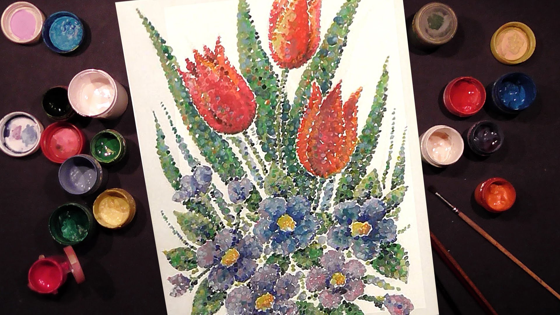 1920x1080 Speed Painting Tulips And Violets Technique Pointillism