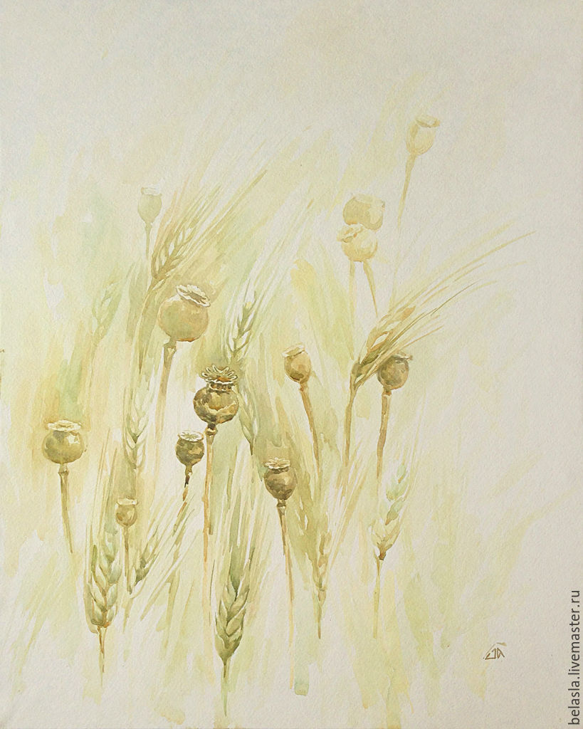 819x1024 Poppy Boxes In Wheat, Watercolor Shop Online On Livemaster With