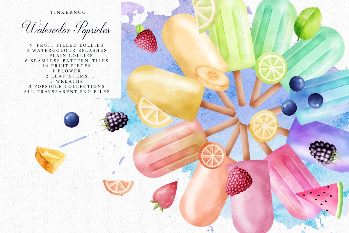 1200x800 Summer Watercolor Popsicle Graphics Set And Patterns