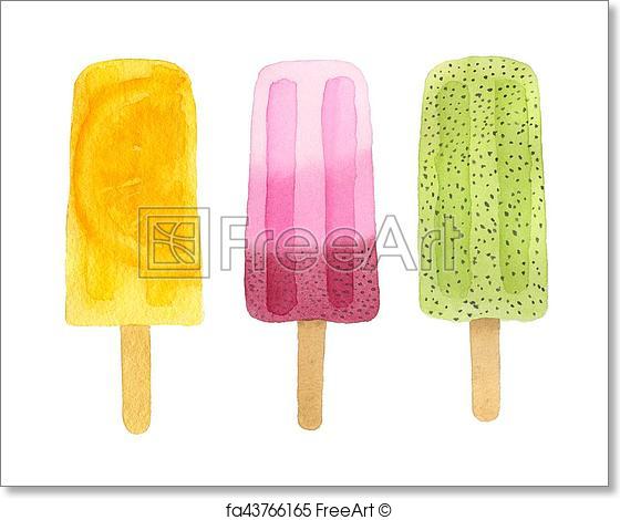560x470 Free Art Print Of Three Watercolor Fruit Popsicle. Three
