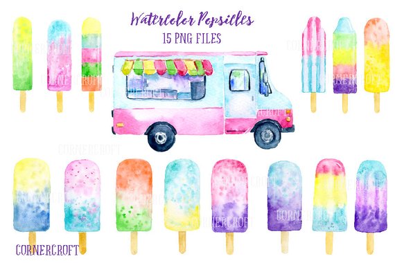 570x380 Hand Painted Watercolor Popsicles And Popsicle Van Printable Etsy