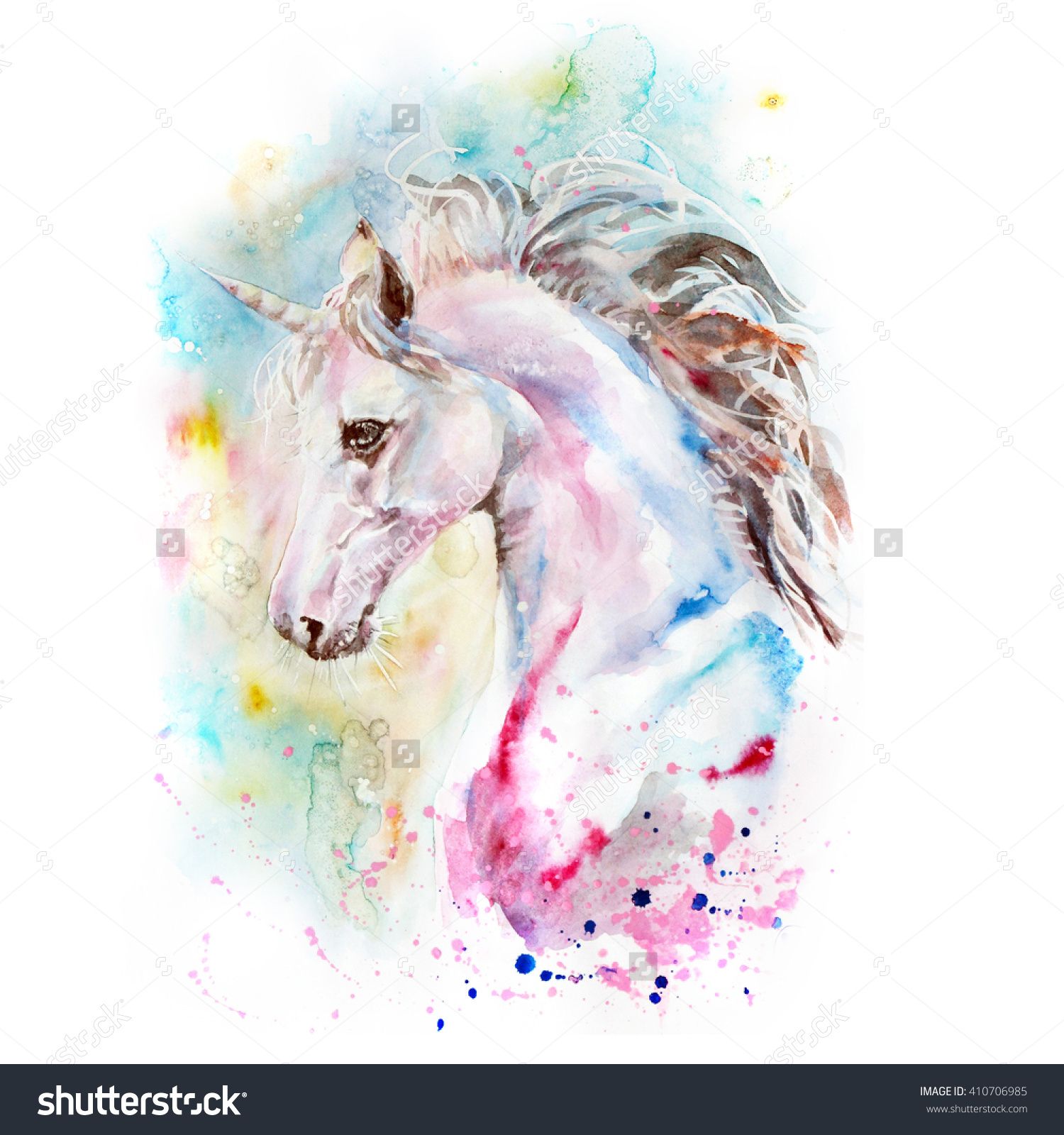 1500x1600 Watercolor Portrait Of Pink And Blue Unicorn On The Colorful