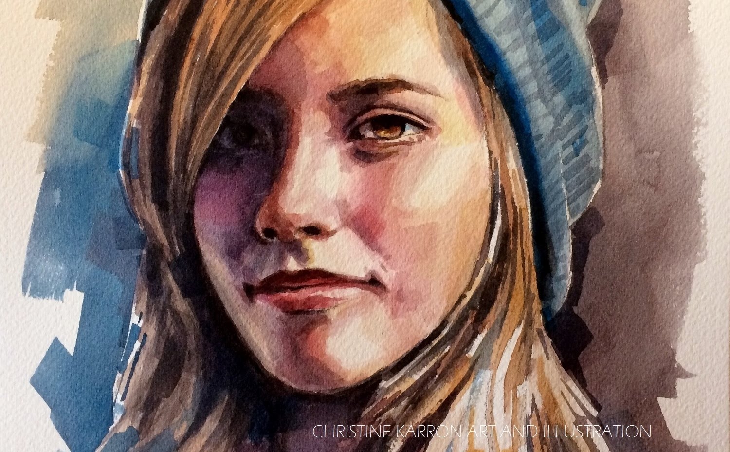1500x928 Speed Painting Watercolor Portrait Blue Hat By Ch.karron
