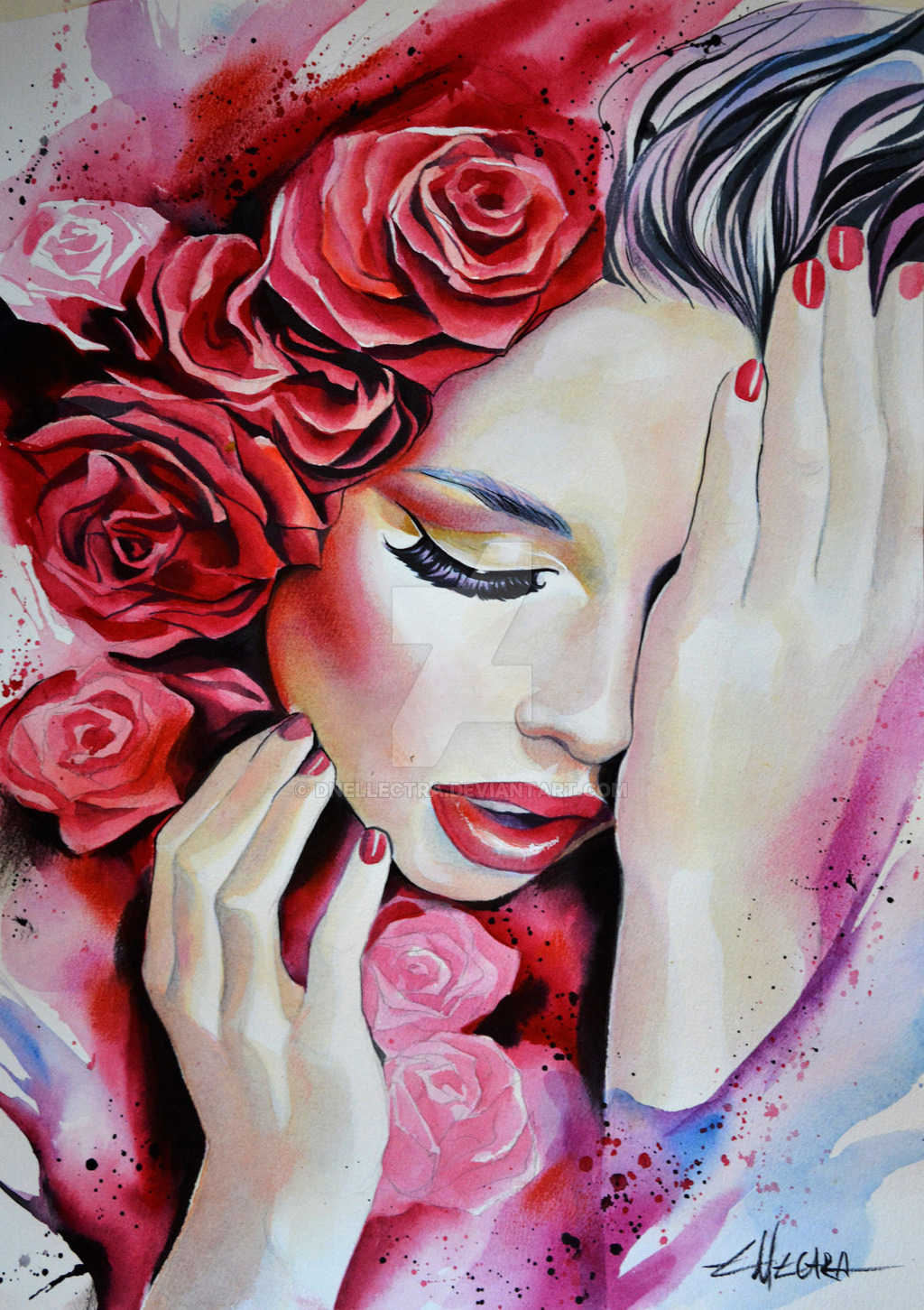 1024x1451 Roses Watercolor Portrait Painting By Ellectra By Dnellectra On