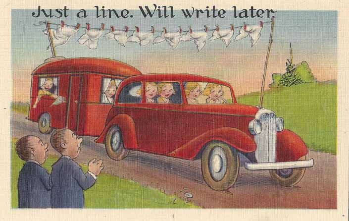 705x446 Vintage Trailer Humor Postcards, From Fishing