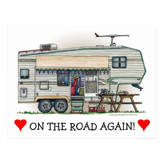 540x540 Cute Rv Vintage Fifth Wheel Camper Travel Trailer Postcard