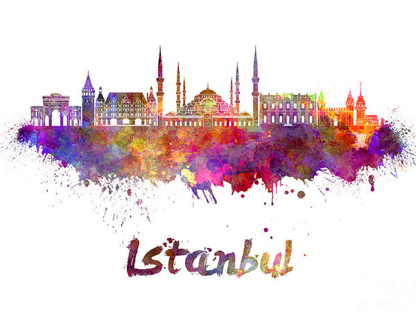 600x480 Istanbul Skyline In Watercolor Poster By Pablo Romero