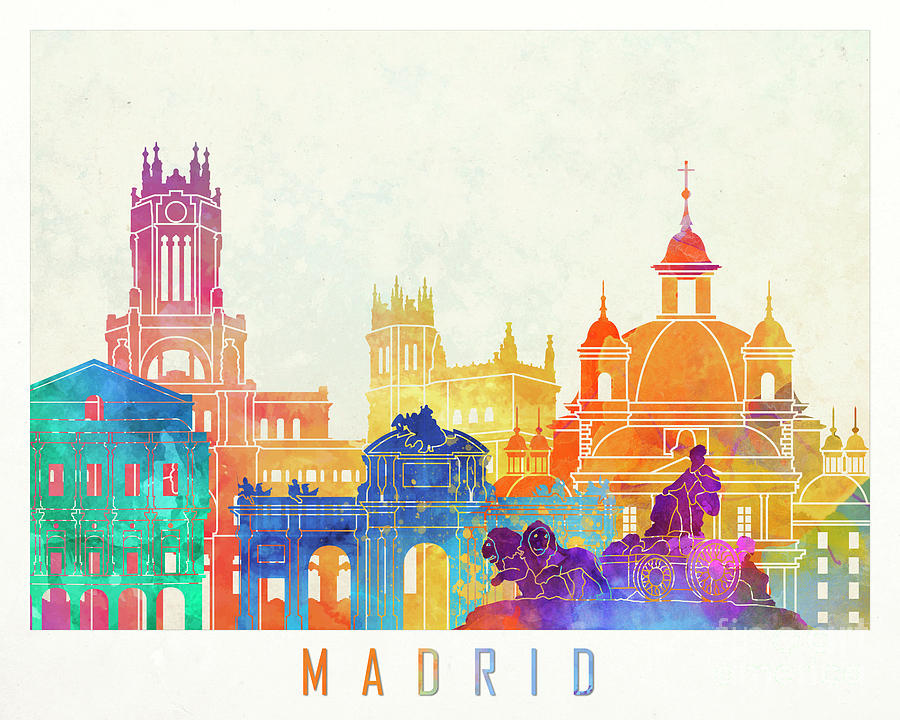 900x720 Madrid Landmarks Watercolor Poster Painting By Pablo Romero
