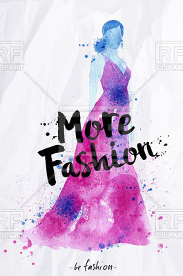 265x400 Watercolor Poster With Beautiful Woman In Pink Dress, More Fashion