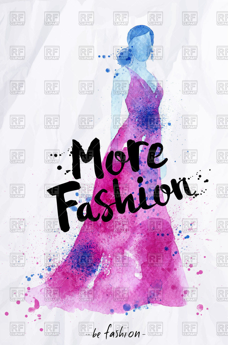 794x1200 Watercolor Poster With Beautiful Woman In Pink Dress, More Fashion