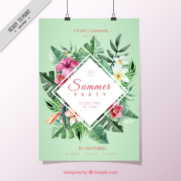 626x626 Watercolor Summer Exotic Party Poster Vector Free Download