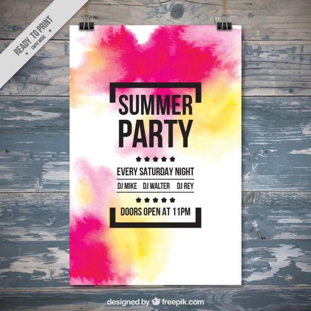 626x626 Watercolor Summer Party Poster Free Vector Graphic Design