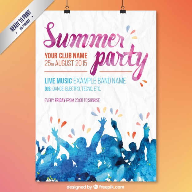 626x626 Watercolor Summer Party Poster Vector Free Download