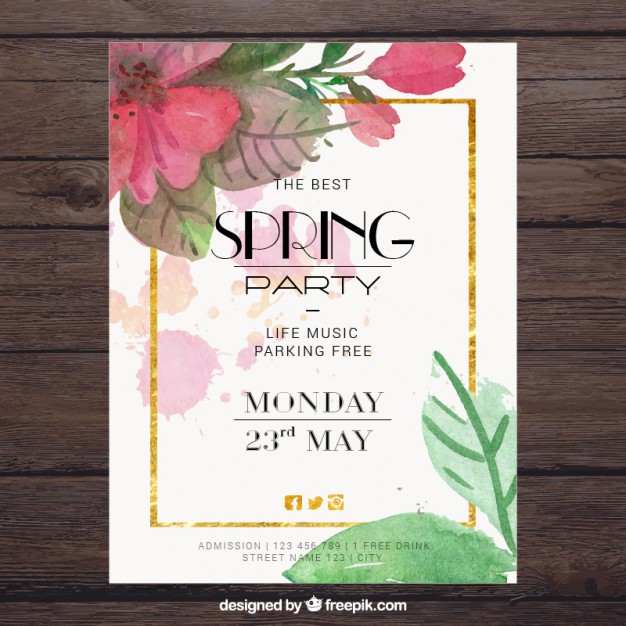 626x626 Beautiful Watercolor Spring Party Poster Vector Free Download