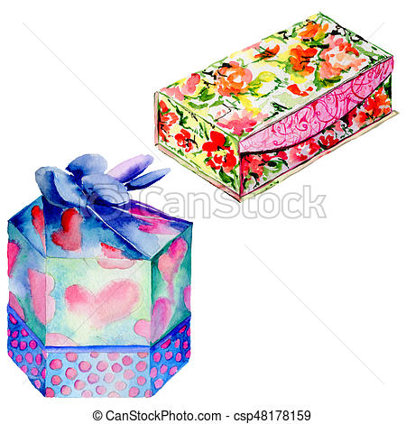 450x470 Holiday Gift Boxes Set In A Watercolor Style Isolated. Holiday