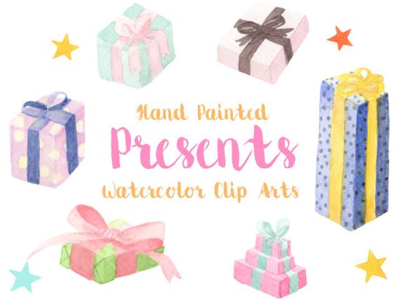 570x428 Presents Gifts Party Watercolor Clip Arts Digital File Star Etsy