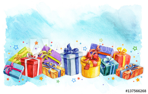 500x320 Holiday Presents Gift Boxes Watercolor Illustration.